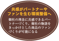 共感がパートナーやファンを生む環境整備へ／御社の理念に共感できるパートナーづくり、御社の物語をきっかけとした商品のファンづくりが可能になる